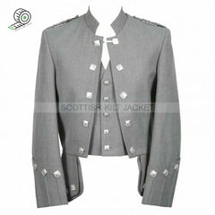 Scottish Doublet Sheriffmuir Kilt Jacket With 5 Button Waistcoat In Grey