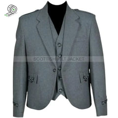 Scottish Wedding Jacket 100% Wool Light Grey Argyll Kilt & Waistcoat/Vest