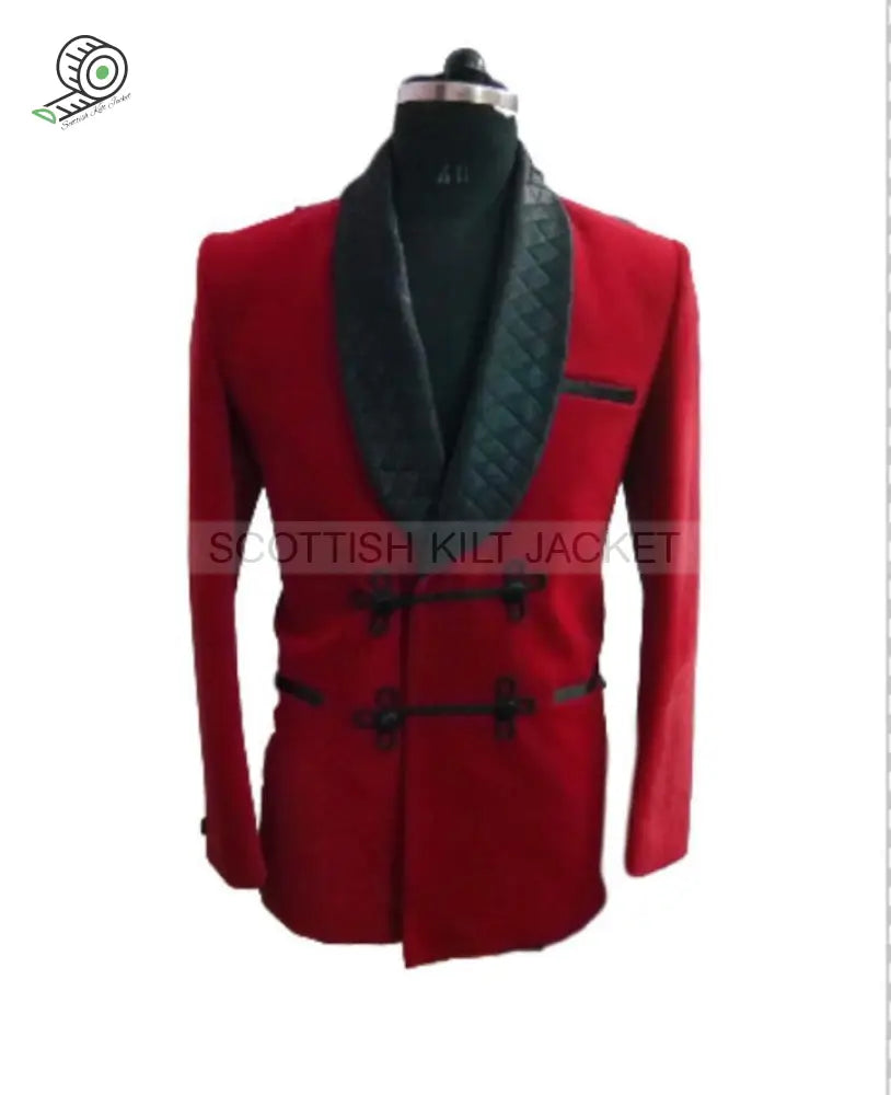 Stylish Red Velvet Quilted Evening Jacket Smoking Jackets