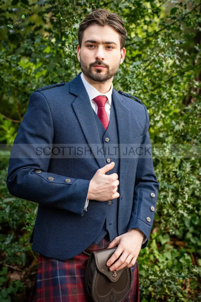 Tweed Kilt Outfit In Navy Arrochar