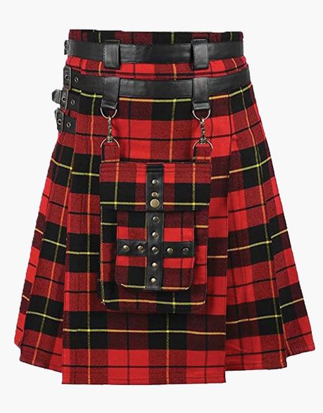 Utility kilt with front pockets for Wallace Tartan - scottish kilt jacket