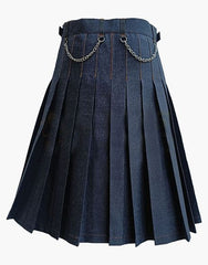 Ladies' blue denim short kimono with zipper closure - Scottish Kilt Jacket™ USA-UK