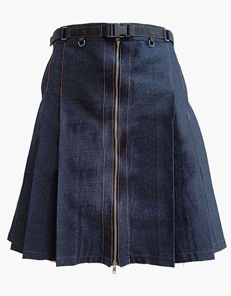 Ladies' blue denim short kimono with zipper closure - Scottish Kilt Jacket™ USA-UK