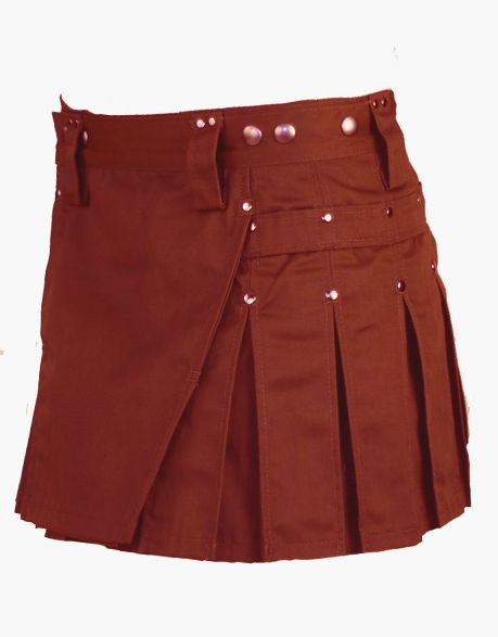 BROWN MINI KILT WITH STUDS FOR WOMEN - Scottish Kilt Jacket™ USA-UK