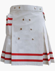 RED-STRAPPED WOMEN'S WHITE UTILITY MINI KILT - Scottish Kilt Jacket™ USA-UK