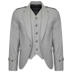  Scottish Argyle Jacket Light Grey 100% WOOL Argyle kilt Jacket & Waistcoat Vest,