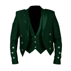 Scottish Prince Charlie Jacket With Vest Green Color