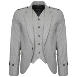  Scottish Argyle Jacket Light Grey 100% WOOL Argyle kilt Jacket & Waistcoat Vest,