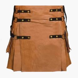  LEATHER KILT FOR MEN  WITH DETACHABLE APRON IN BROWN