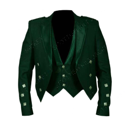 Scottish Prince Charlie Jacket With Vest Green Color