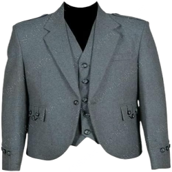 Scottish Wedding Jacket 100% Wool Light Grey Argyll Kilt Jacket & Waistcoat/Vest 